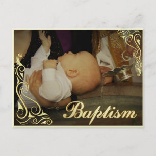 Baby Baptism Gold Decor and Typography Overlay Announcement Postcard