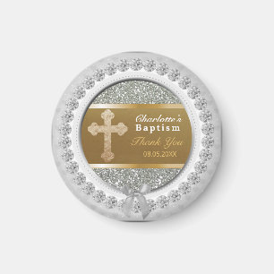 Baby Baptism Thank You Keepsake Gold Cross Silver Magnet
