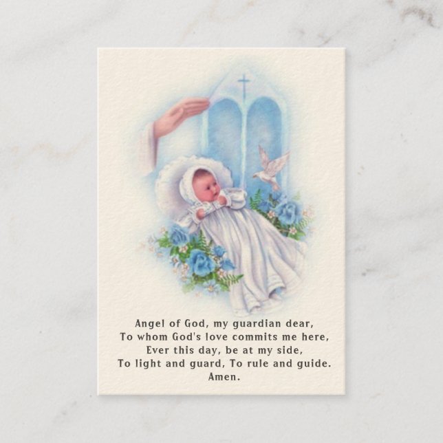 Baby Baptismal Remembrance  Angel Prayer Holy Card (Front)