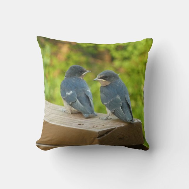 Baby Barn Swallows Nature Bird Photography Throw Pillow (Front)