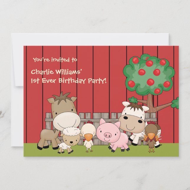 Baby Barnyard Buddies Birthday Party  Invitation (Front)