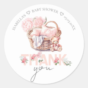 Baby Basket Personalized Thank you Baby Shower Classic Round Sticker