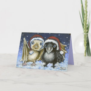 Baby bat and raven holiday card