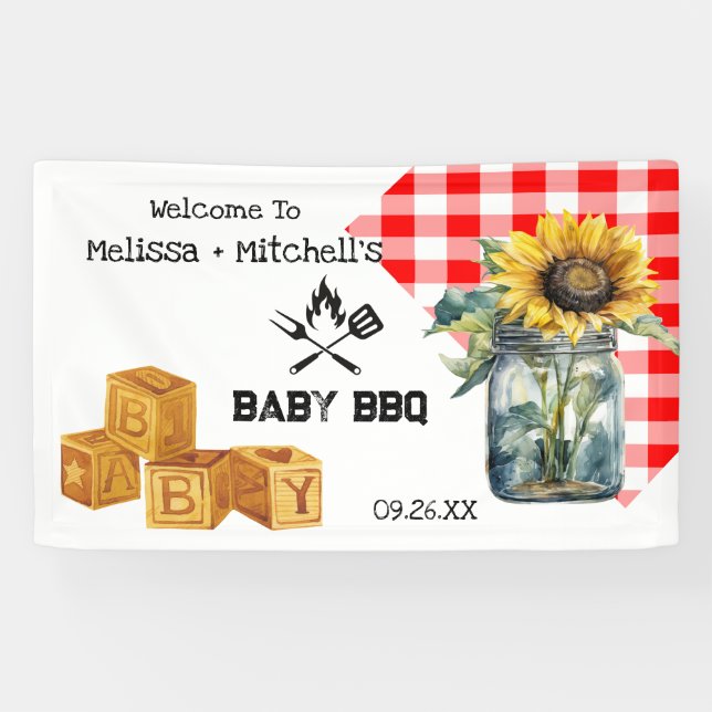 Baby BBQ Couples baby shower de bienvenue bannière (Horizontal)