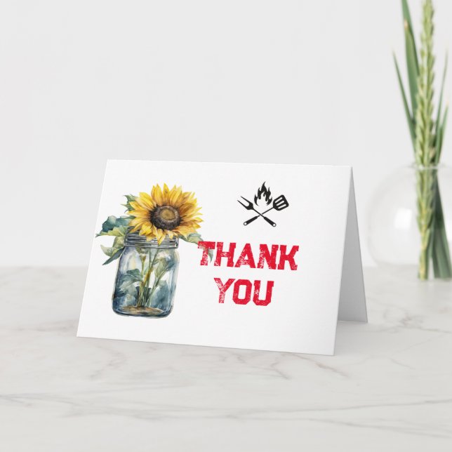 Baby BBQ red plaid gingham baby shower photo  Thank You Card (Front)