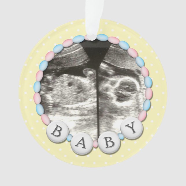 Baby Beads Photo Announcement Ornament (Front)