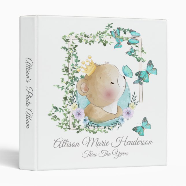 Baby Bear And Butterflies Baby Photo Album Binder (Front/Spine)