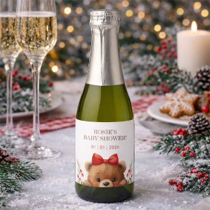 Baby Bear And Rowan Berries Baby Shower Sparkling Wine Label