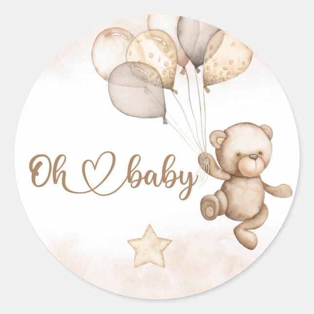 Baby Bear Baby Shower Classic Round Sticker (Front)