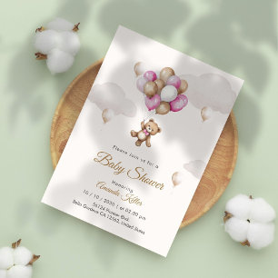 Baby Bear Balloon Baby Shower Invitation