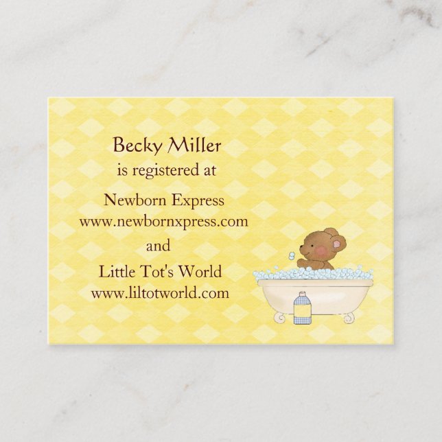 Baby Bear Bath Time Baby Shower Registry Cards (Front)