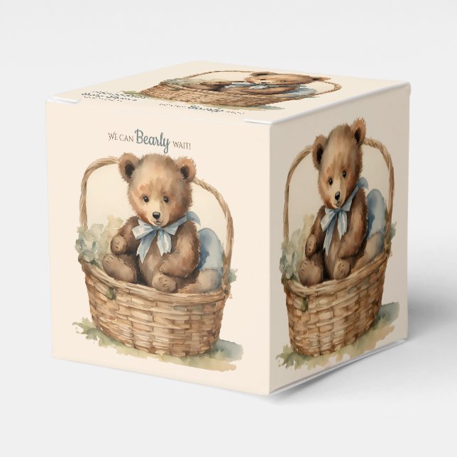 Baby Bear Bearly Wait Boys Baby Shower Favor Box (Front Side)