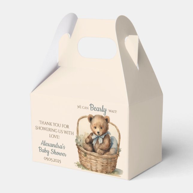 Baby Bear Bearly Wait Boys Baby Shower Favor Box (Front Side)
