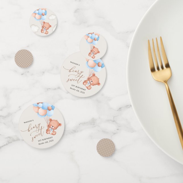 Baby Bear, Blue Balloons, First Birthday Confetti (Group)