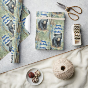 Baby Bear Boy Personalized Birthday Wrapping Paper