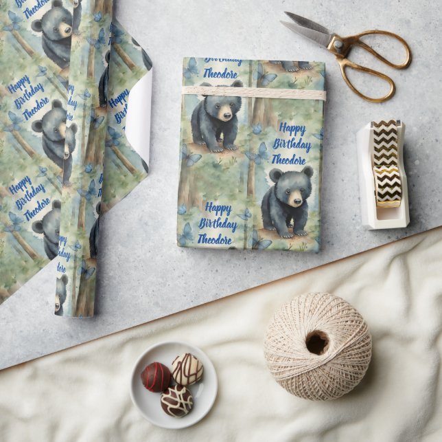 Baby Bear Boy Personalized Birthday Wrapping Paper (Crafts)