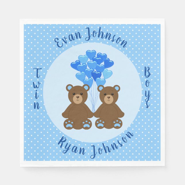 Baby Bear Boy Twins Paper Napkins (Front)