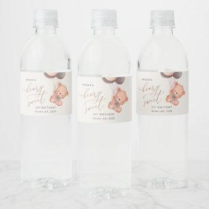 Baby Bear, Brown Balloons, First Birthday Water Bottle Label