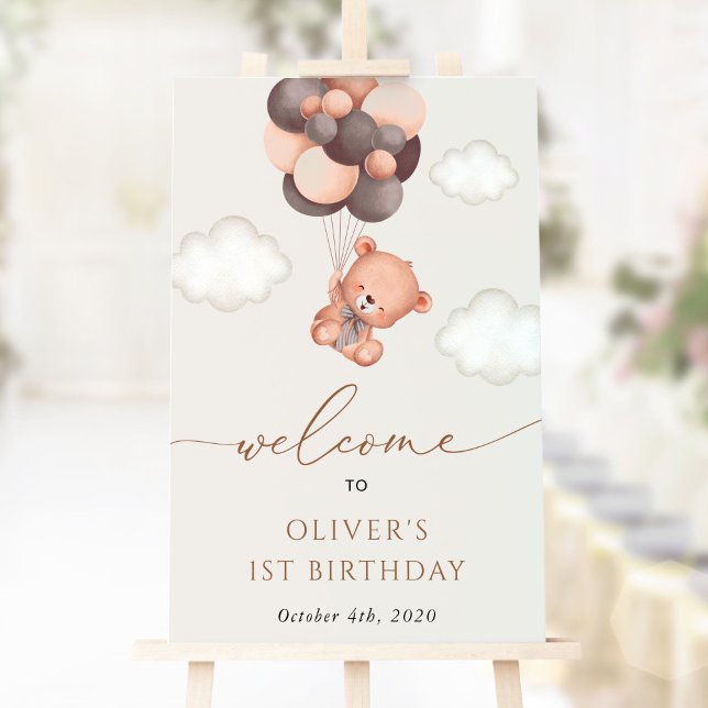Baby Bear, Brown Balloons, First Birthday Welcome Poster (Creator Uploaded)