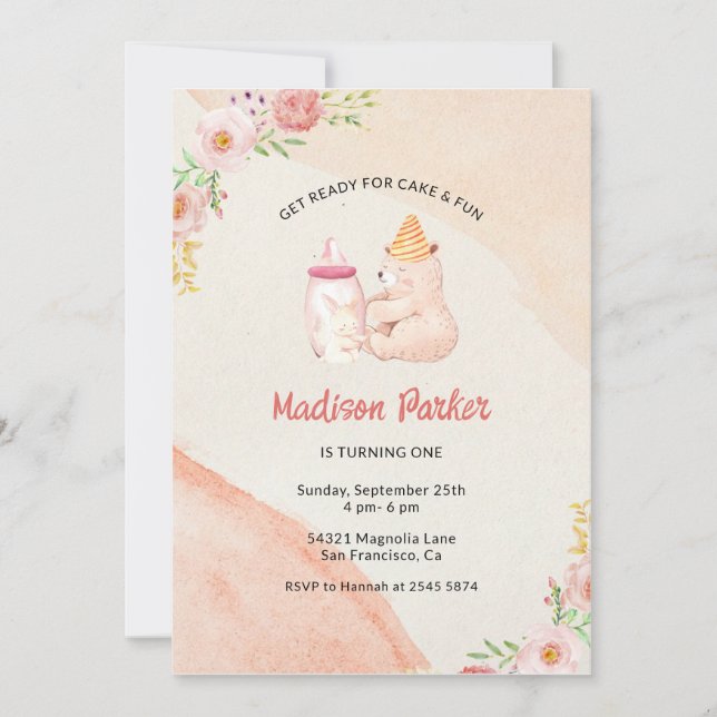 Baby Bear & Bunny Kids Birthday Invitation (Front)