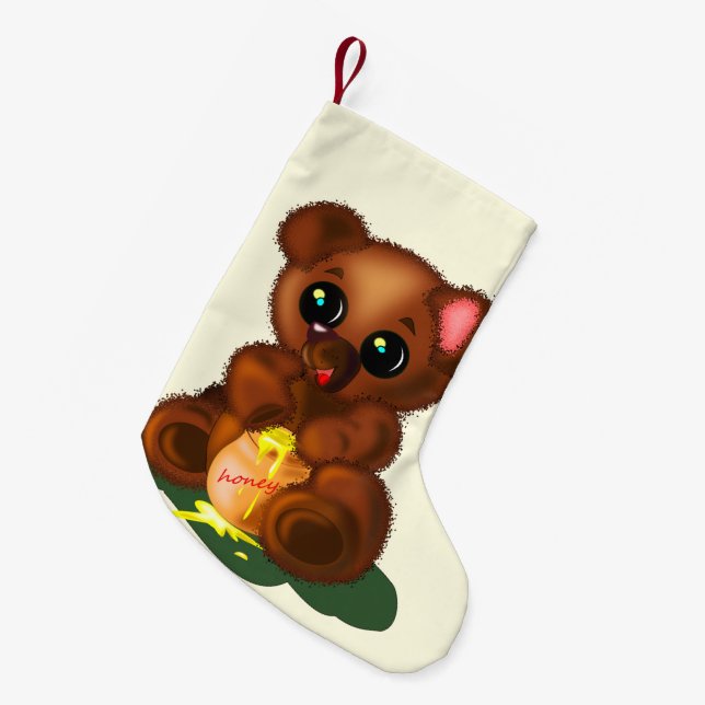 Baby Bear Christmas Stocking - I Love Honey (Front (Hanging))