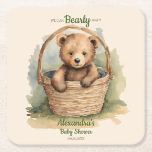 Baby Bear Cub Gender Neutral Baby Shower Square Paper Coaster