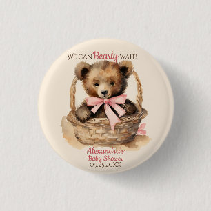 Baby Bear Cub Girls Baby Shower 1 Inch Round Button