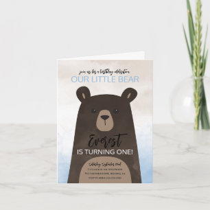 Baby Bear Folded Birthday Invitation w/ Balloons