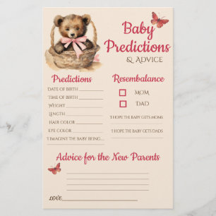 Baby Bear Girl Baby Predictions Carte de conseil