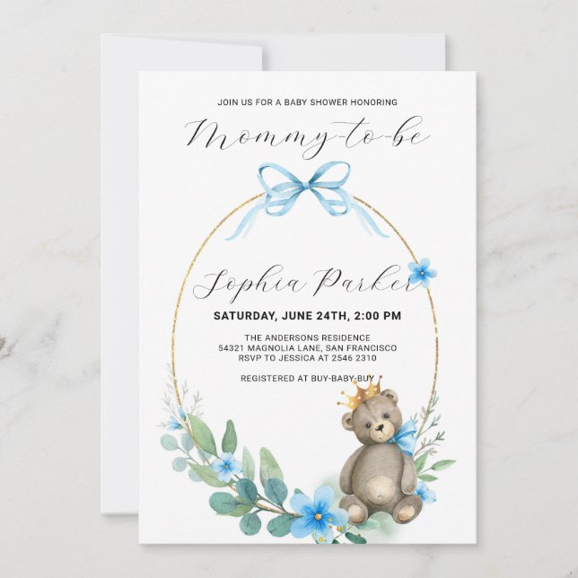 Baby Bear Gold Crown Baby Shower Invitation (Front)