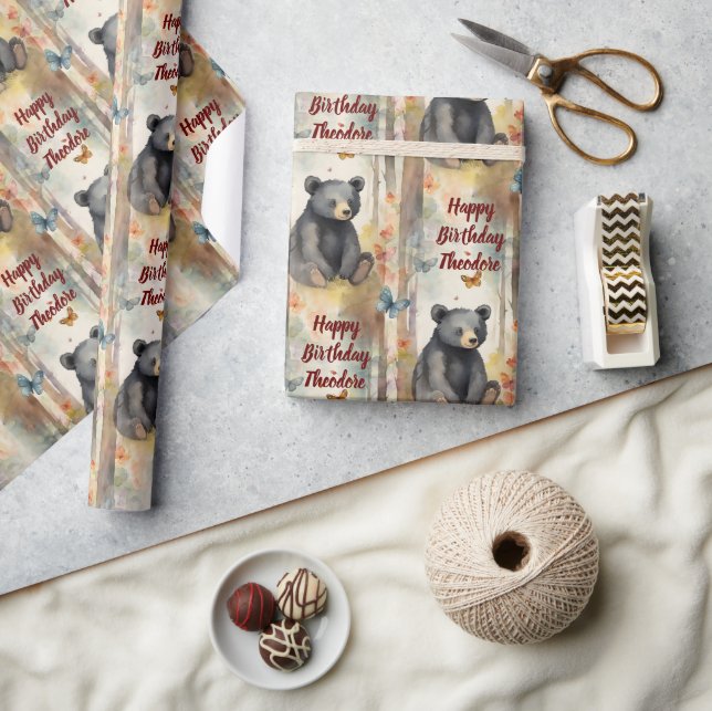 Baby Bear Personalized Neutral Birthday Wrapping Paper (Crafts)