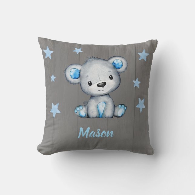 Baby Bear Pilow with stars Throw Pillow (Front)
