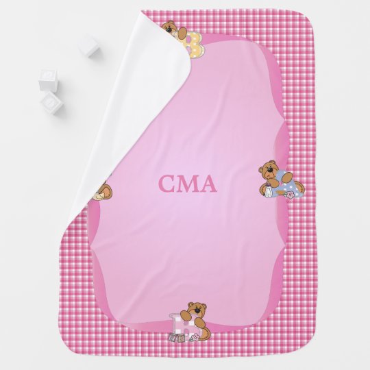 Baby Bear Pink Plaid Pattern Baby Blanket