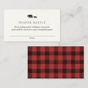 Baby Bear Red Plaid Diaper Raffle Enclosure  Card