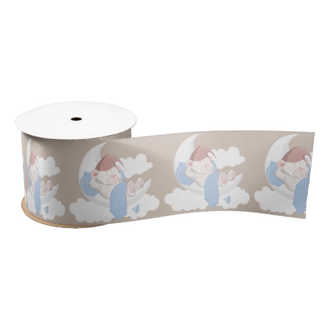 Baby Bear Sleeping On A Moon Satin Ribbon (Spool)