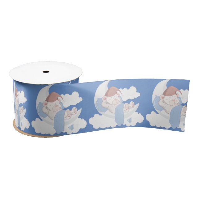 Baby Bear Sleeping On A Moon Satin Ribbon (Spool)