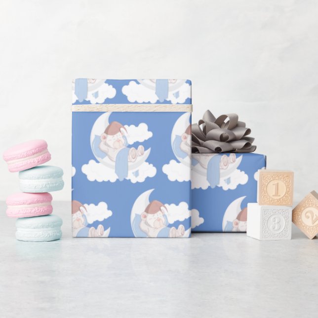 Baby Bear Sleeping On A Moon Wrapping Paper (Baby Shower)
