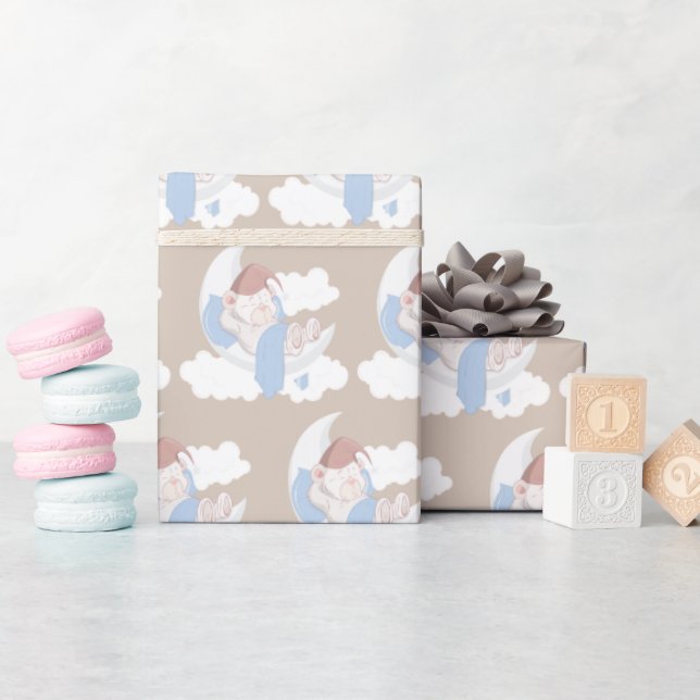 Baby Bear Sleeping On A Moon Wrapping Paper (Baby Shower)