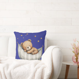 Baby Bear Sleeping Under the Stars Throw Pillow
