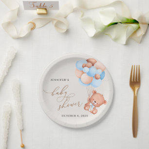Baby Bear, Teddy Bear, Blue Balloons, Baby Shower Paper Plate