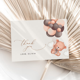 Baby Bear, Teddy Bear, Brown Balloons, Baby Shower Thank You Card