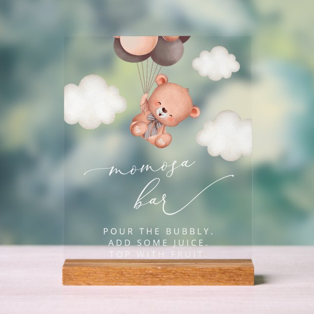 Baby Bear, Teddy Bear, Brown Balloons, Momosa Bar Acrylic Sign (Neutral)