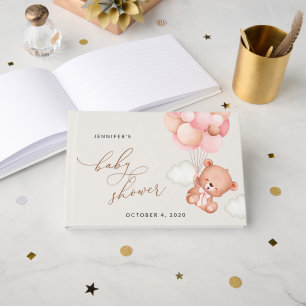 Baby Bear, Teddy Bear, Pink Balloons, Baby Shower Guest Book