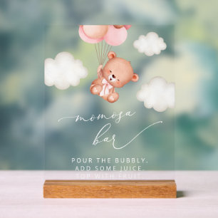 Baby Bear, Teddy Bear, Pink Balloons, Momosa Bar Acrylic Sign