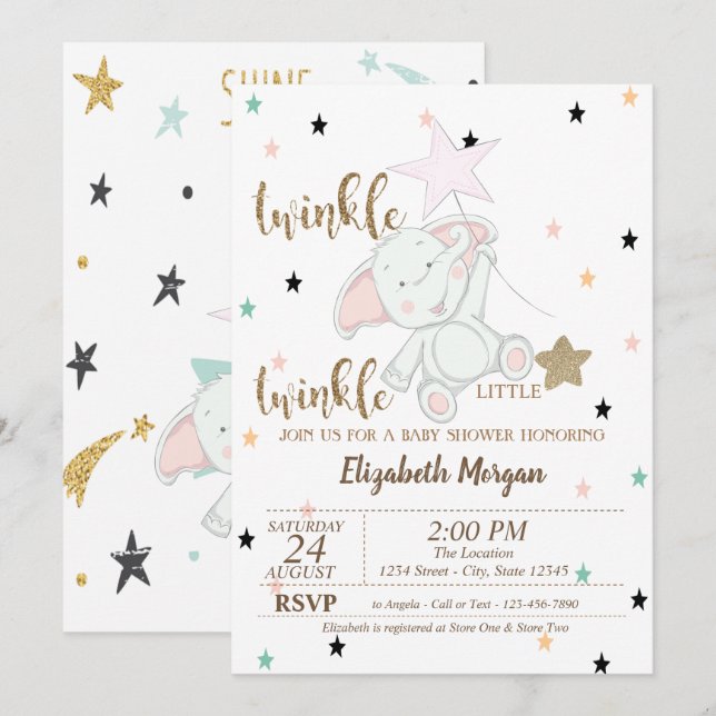 Baby Bear,Twinkle Twinkle Little Star Baby Shower Invitation (Front/Back)