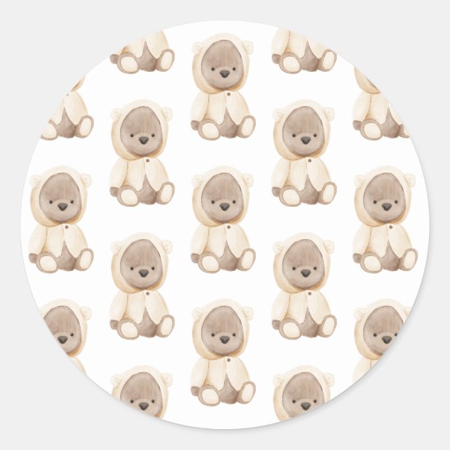 Baby Bear Watercolor Simple  Classic Round Sticker (Front)
