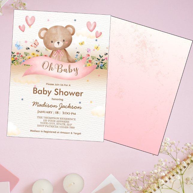 Baby Bear Wildflowers Girls Baby Shower Invitation (Creator Uploaded)