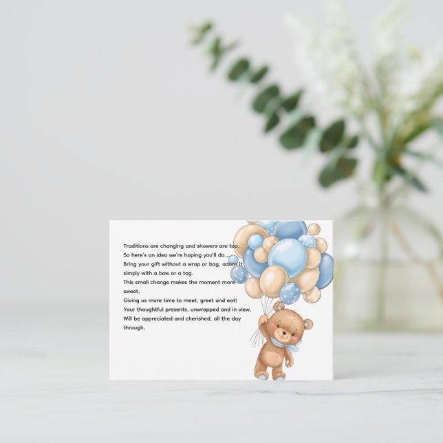 Baby Bear with Balloons Shower Display Request Enclosure Card (Standing Front)