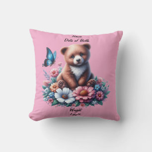 Baby Bear with Flowers Throw Pillow