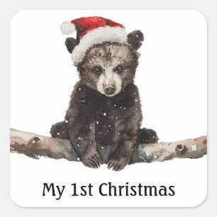 Baby Bear's First Christmas, custom Square Sticker